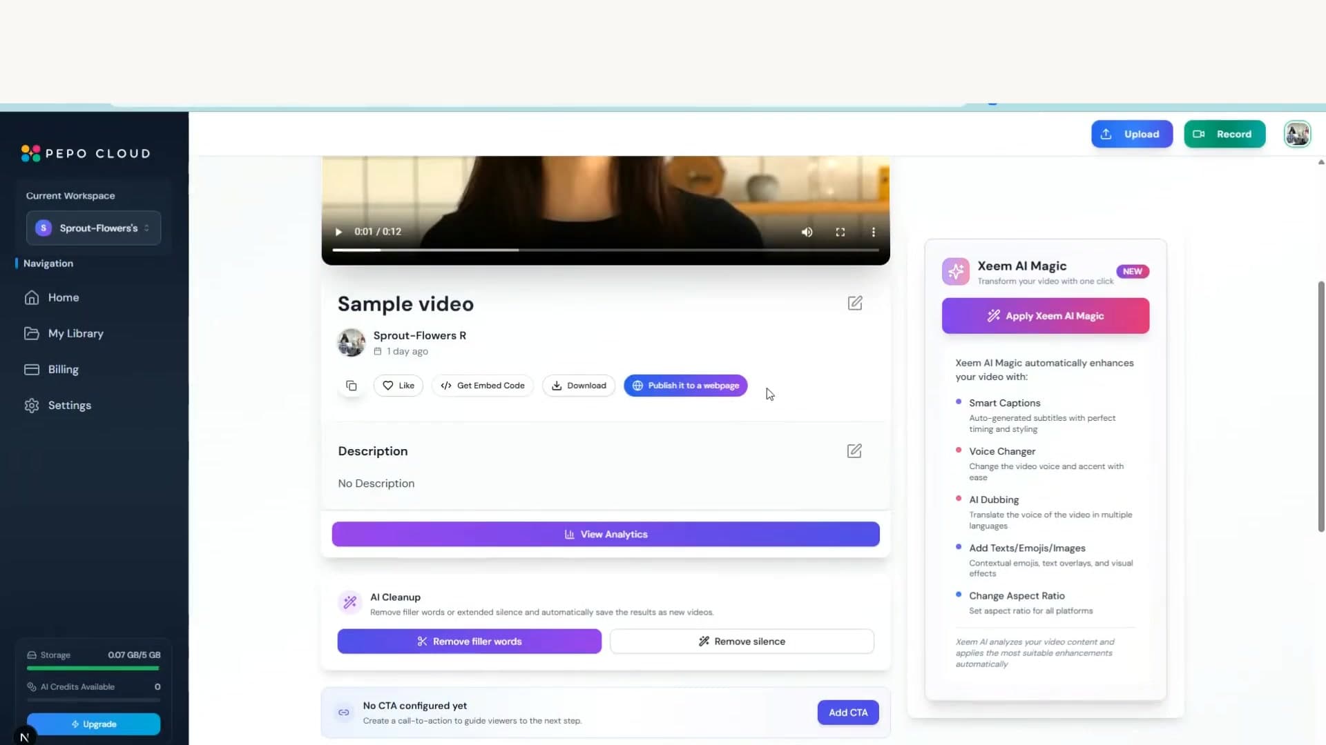 Publishing a Zidi support recording to an instant share page